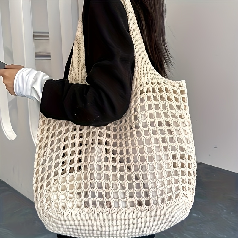 Crochet Market Bag - 1pc Crochet Mesh Tote Bag, Breathable