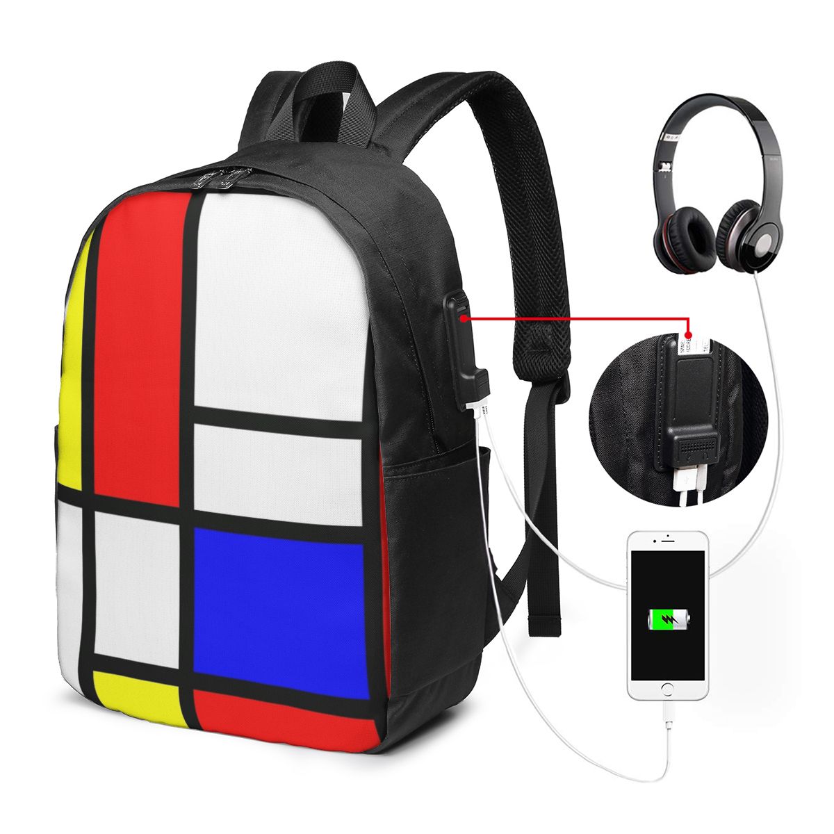 Woman In Bag - Piet Mondrian Composition Backpack Travel Notebook
