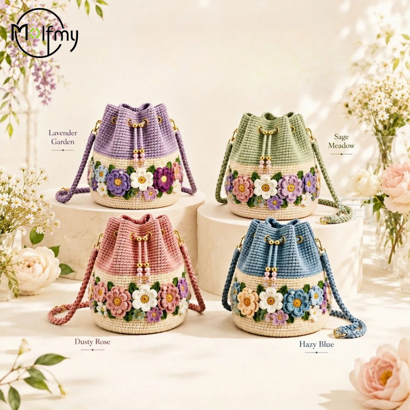 Crochet Market Bag - Handmade Crochet Bucket Bag Flower Tote