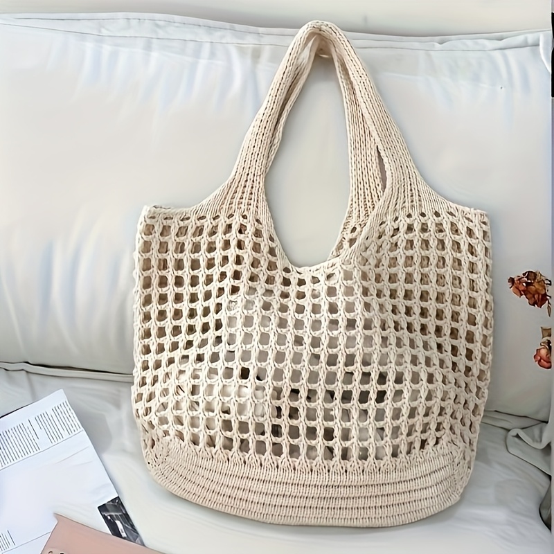 1pc Women'S Crochet Tote , Lar - Crochet Market Bag 评论和价格