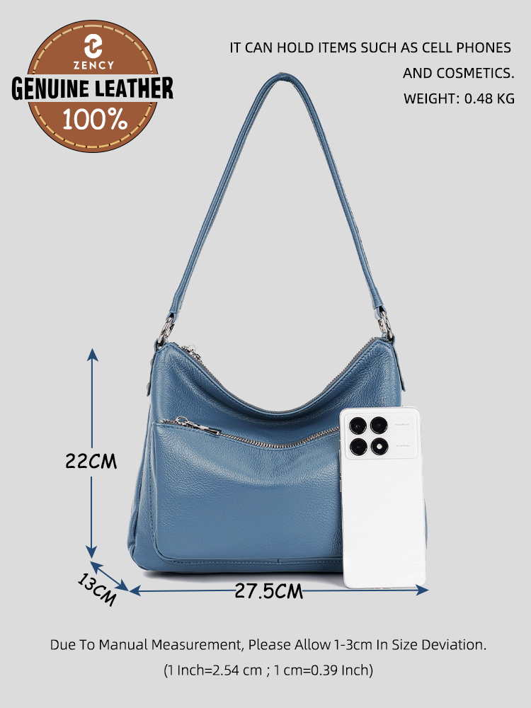 Zency Cowhide Leather Handbag  - Women Bags Grey 评论和价格