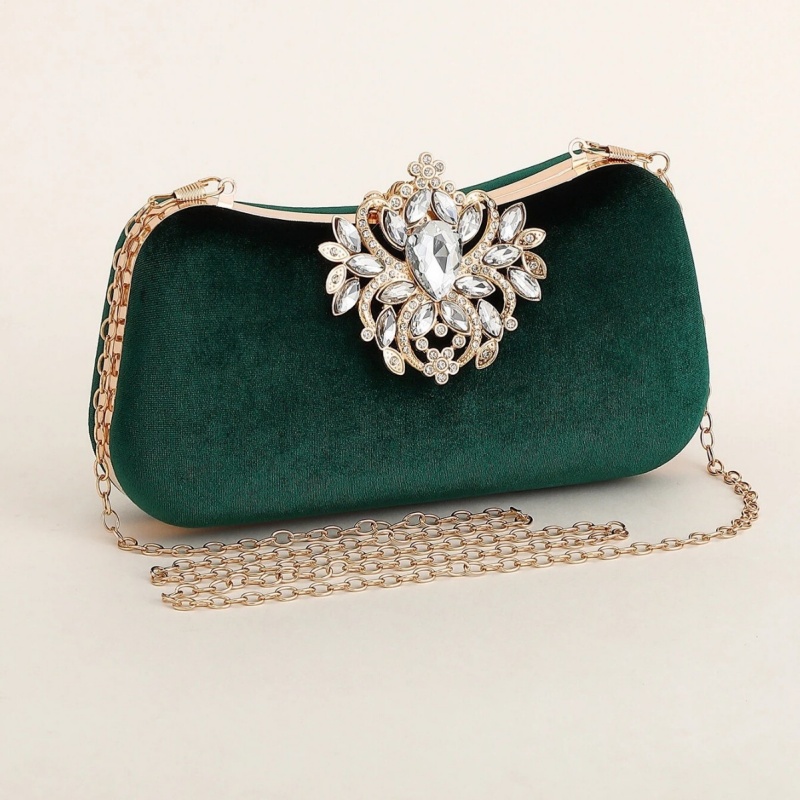 Dark Green Velvet Clutch Bag L - Women'S Evening Bags 评论和价格