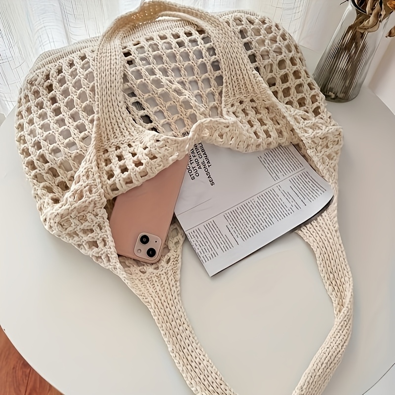 1pc Crochet Mesh Tote Bag, Bre - Crochet Market Bag 评论和价格