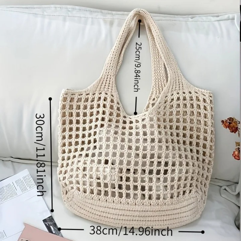 1pc Crochet Mesh Tote Bag, Bre - Crochet Market Bag 评论和价格
