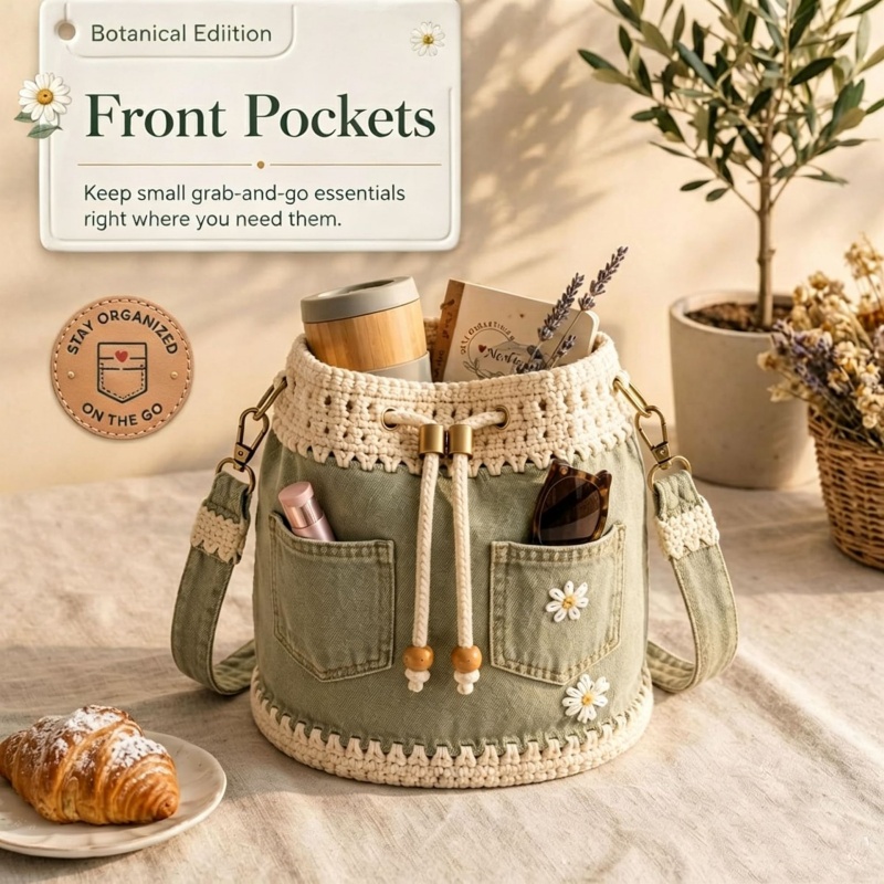 Denim Crochet Bucket Bag Handm - Crochet Market Bag 评论和价格