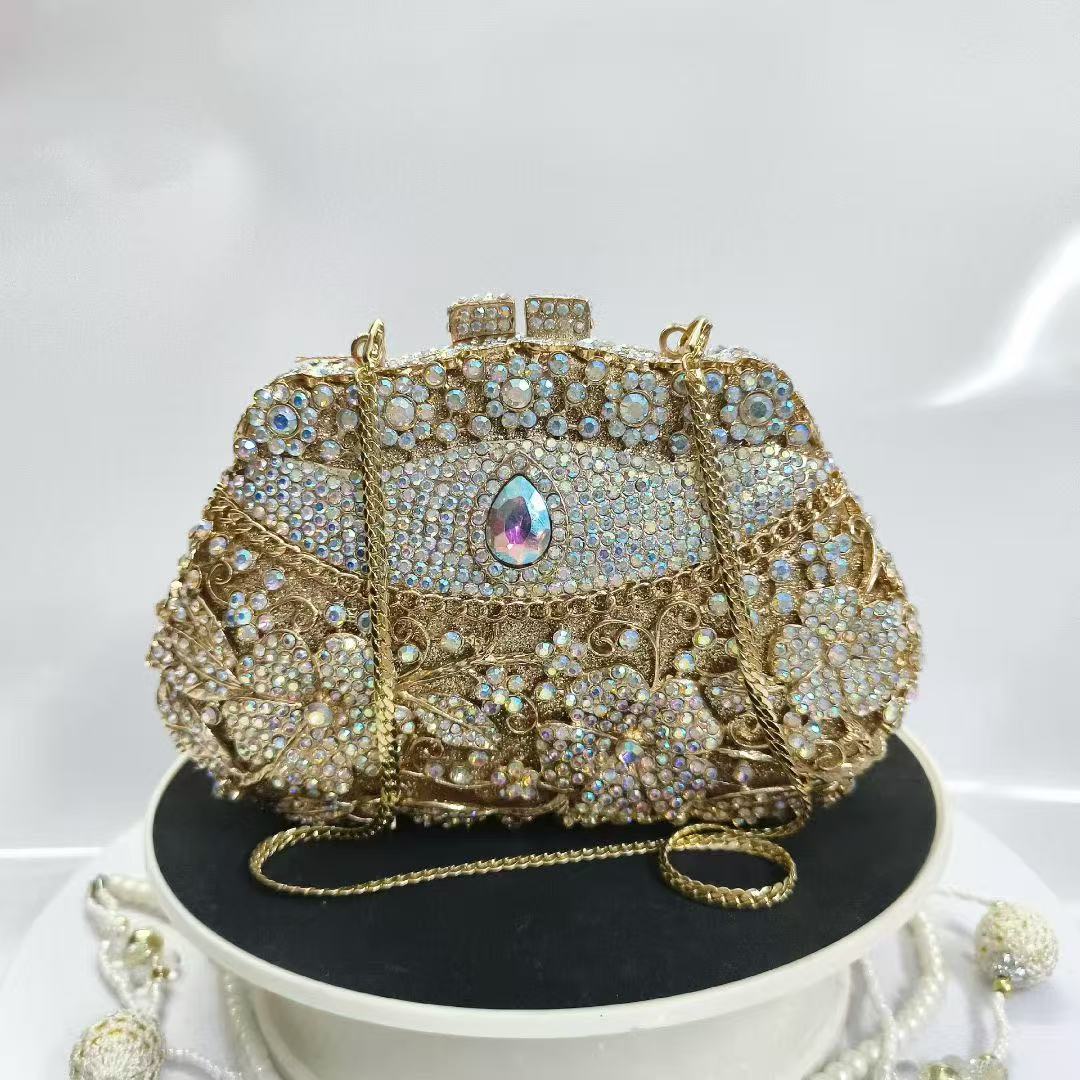 Gold Metal Flower Diamond Even - Women'S Evening Bags 评论和价格