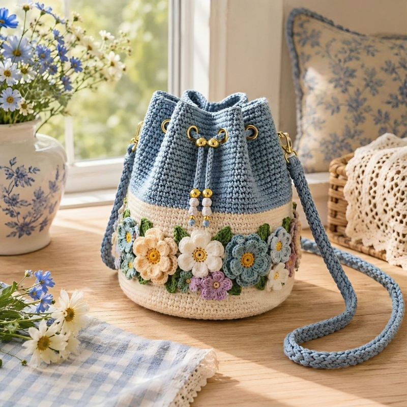 Handmade Crochet Bucket Bag Fl - Crochet Market Bag 评论和价格
