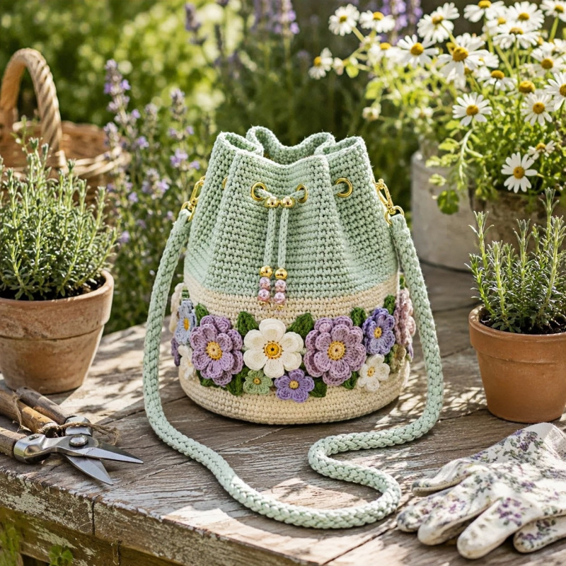 Handmade Crochet Bucket Bag Fl - Crochet Market Bag 评论和价格