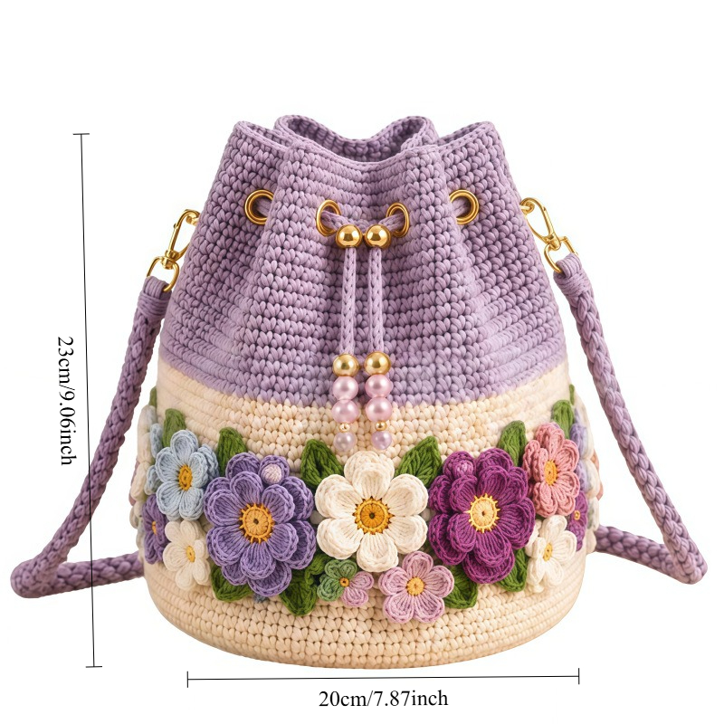 Handmade Crochet Bucket Bag Fl - Crochet Market Bag 评论和价格