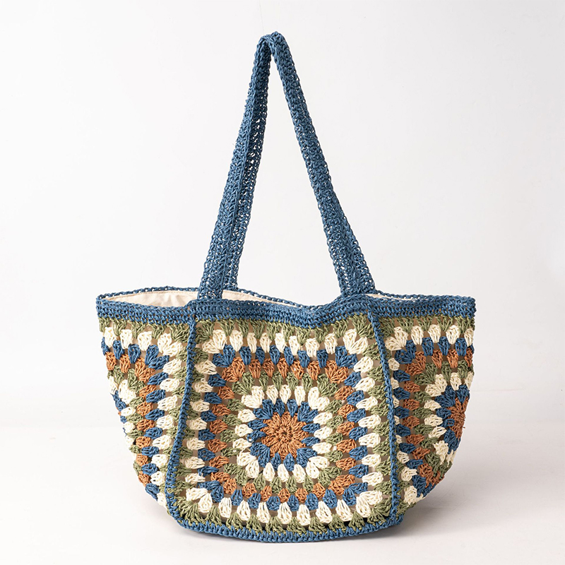 Granny Square Straw Shoulder B - Crochet Market Bag 评论和价格