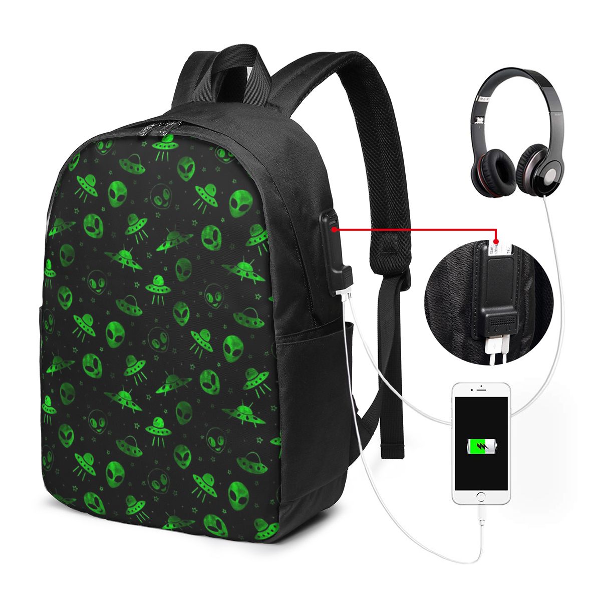 Aliens And UFOs Pattern Backpa - Women Bags College 评论和价格