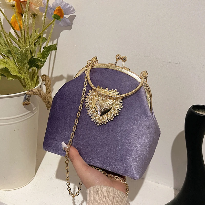 Chains Velvet Frame Heart Dinn - Women Bags For Sale 评论和价格