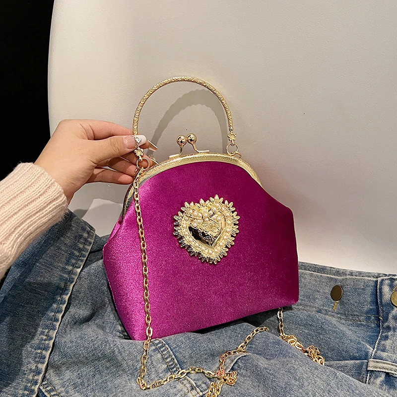 Chains Velvet Frame Heart Dinn - Women Bags For Sale 评论和价格