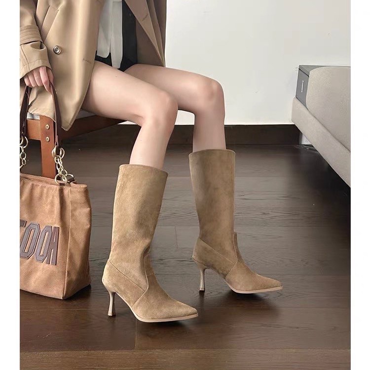 Cow Suede Mid-calf Modern Boot - Women Bags For Sale 评论和价格