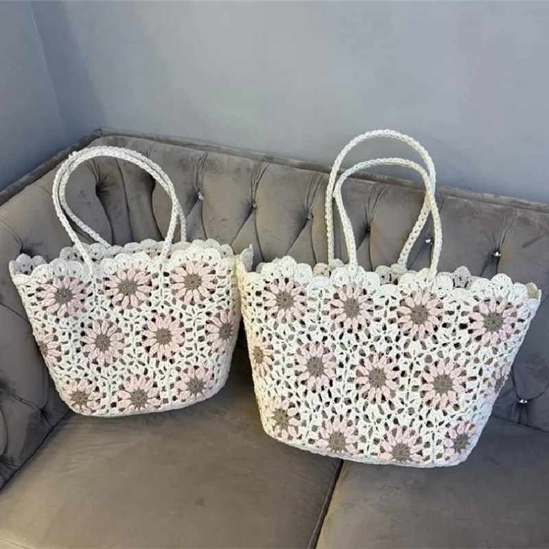 Vintage Flowers Handmade Knitt - Crochet Market Bag 评论和价格