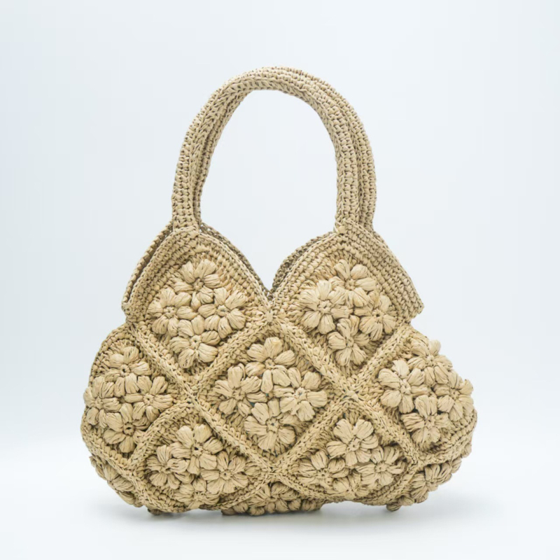 3D Floral Grass Straw Woven Ba - Crochet Market Bag 评论和价格
